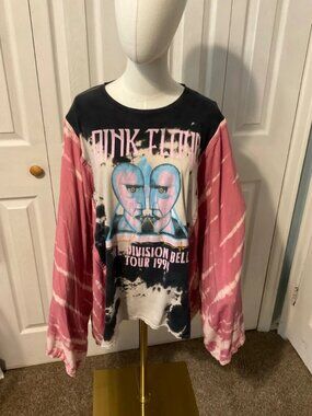 Pink Floyd Division Bell Upcycled Graphic T-Shirt w/Tie Dye Flowy Sleeves - OSFM